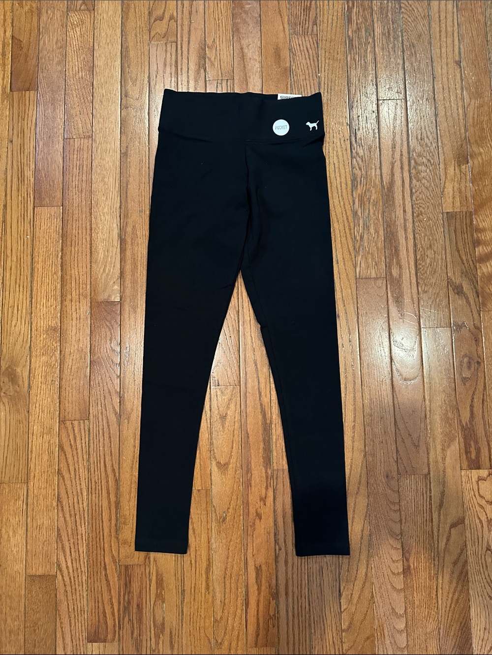 PINK Victoria's Secret Black Fold-Over Waist Leggings with Dog Logo XS